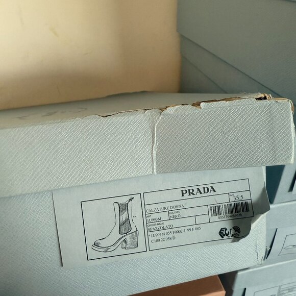 NWT Prada Ankle Boots Black Leather Slip-On Chunky Bock Heels Sz 35.5 - Picture 5 of 12